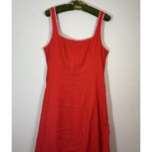 Caroline Constas Whipstitch Trim A-Line Linen Blend Midi Dress Cherry Red SZ 10